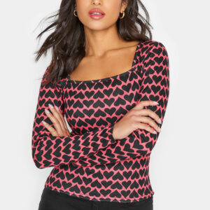 Pixiegirl Black & Pink Heart Print Square Neck Top 14 Pixiegirl | Petite Women's Printed Tops