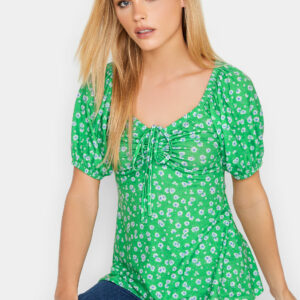 Pixiegirl Green Daisy Print Ruched Front Top 6 Pixiegirl | Petite Women's Printed Tops