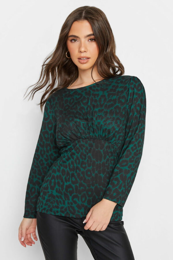 Pixiegirl Green Leopard Print Long Sleeve Top 16 Pixiegirl | Petite Women's Printed Tops