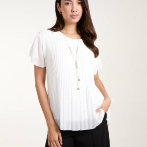 Pleated Short Sleeve Top - ONE / IVORY