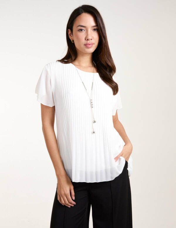 Pleated Short Sleeve Top - ONE / IVORY