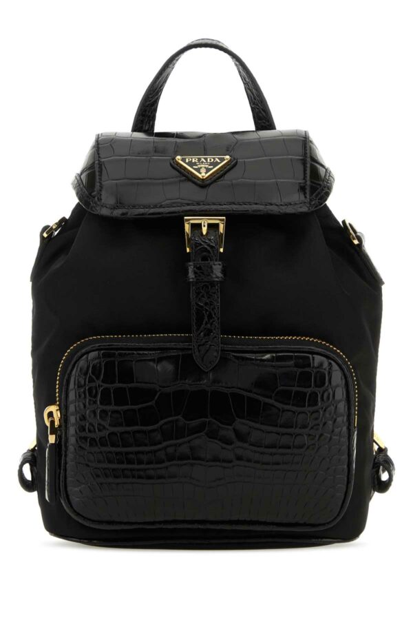 Prada Black Re-nylon And Leather Backpack