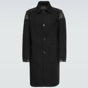 Prada Leather-trimmed wool-blend coat