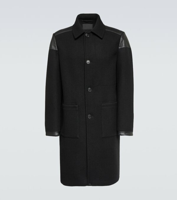 Prada Leather-trimmed wool-blend coat