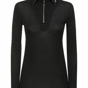 Printed Logo Zipped Turtleneck Top