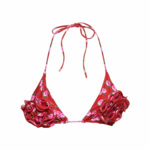 Printed Triangle 3d Flower Bikini Top