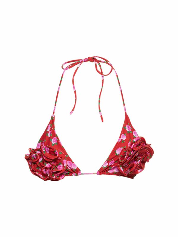 Printed Triangle 3d Flower Bikini Top