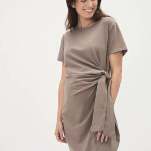 RW&CO. - Crew-Neck Short Sleeve Dress with Front Tie - Thyme Maternity - Deep Taupe - S