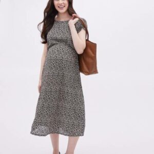 RW&CO. - Fit and Flare Crinkle Knit Dress - Thyme Maternity - Black Floral Multi - S