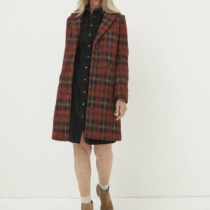 Red FATFACE Tanya Wool Blend Check Coat