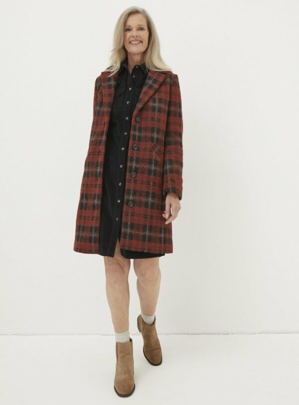 Red FATFACE Tanya Wool Blend Check Coat