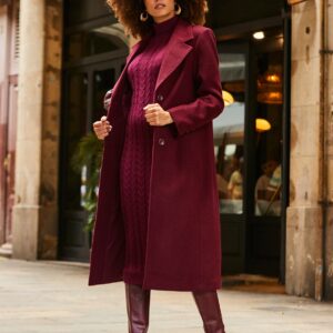 Red SOSANDAR Wine Oatmeal Premium Longline Wool Mix Coat