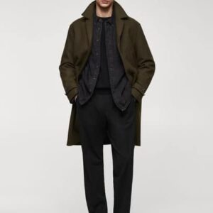 Regular fit wool coat khaki - Man - M - MANGO MAN