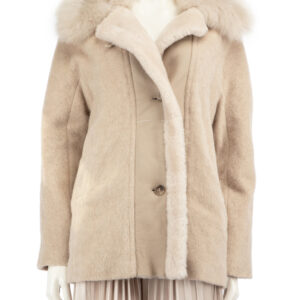 Reiss Beige Wool Shearling Trim Coat