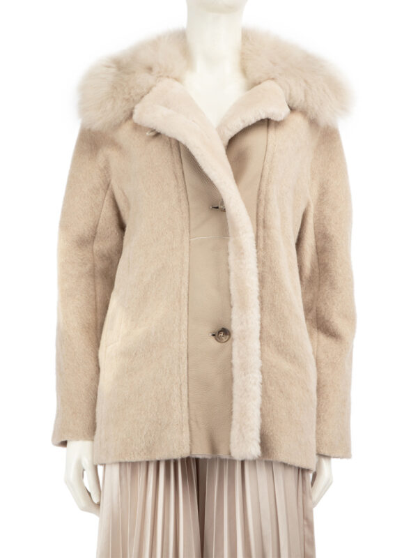 Reiss Beige Wool Shearling Trim Coat