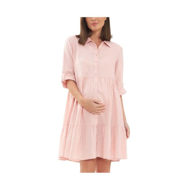 Ripe Maternity Adel Button Through Linen Shirt Dress Soft Pink - Soft pink