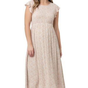 Ripe Maternity Maternity Erika Shirred Midi Dress - Natural /white