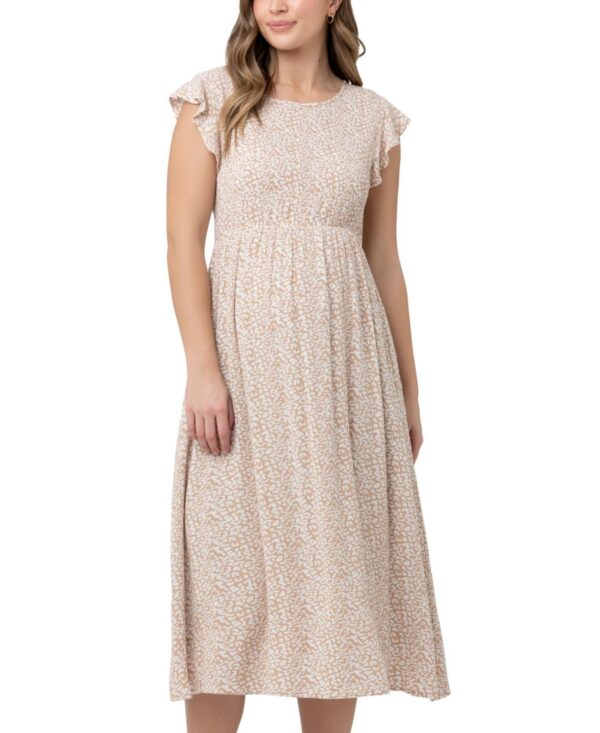 Ripe Maternity Maternity Erika Shirred Midi Dress - Natural /white