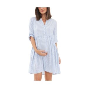 Ripe Maternity Sam Stripe Button Through Dress Sky Blue/White - Sky blue/white