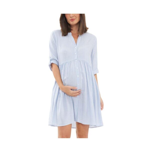 Ripe Maternity Sam Stripe Button Through Dress Sky Blue/White - Sky blue/white