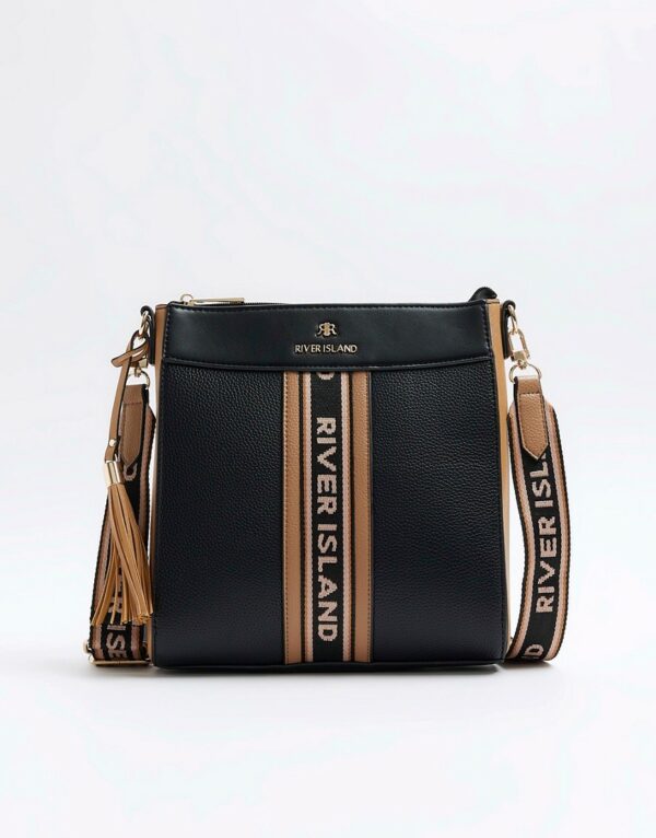 River Island Webbing messenger cross body bag in black