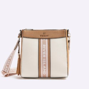 River Island Webbing messenger cross body bag in cream-White