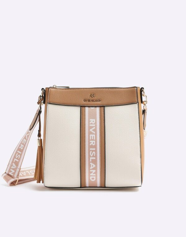 River Island Webbing messenger cross body bag in cream-White