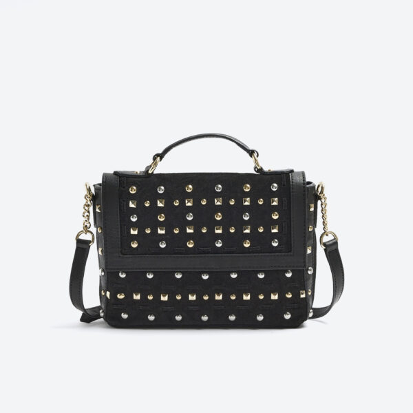 River Island Womens Black Suede Studded Satchel Bag