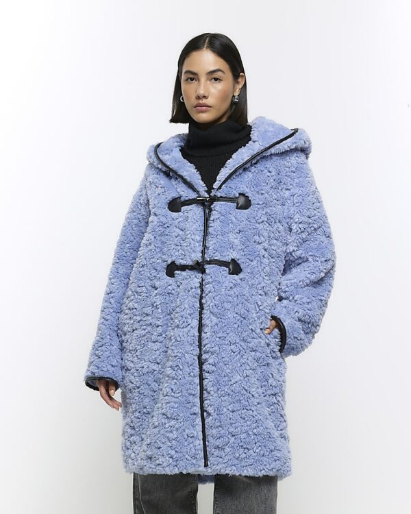 River Island Womens Blue Borg Duffle Coat