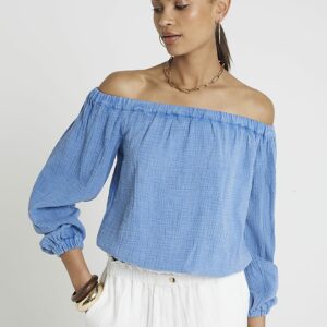 River Island Womens Blue Textured Bardot Top