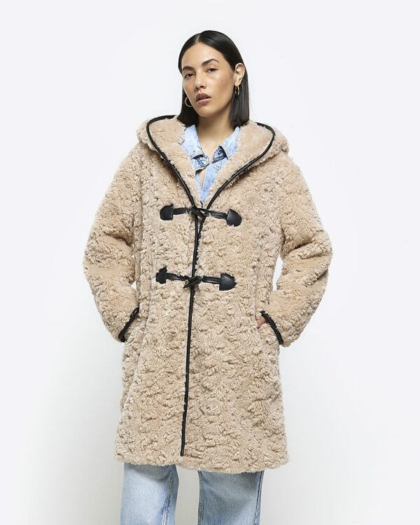 River Island Womens Brown Borg Duffle Coat