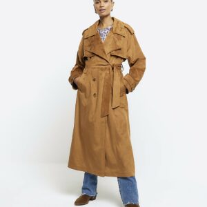 River Island Womens Brown Suedette Belted Trench Coat