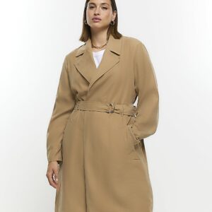 River Island Womens Plus Beige Longline Trench Coat