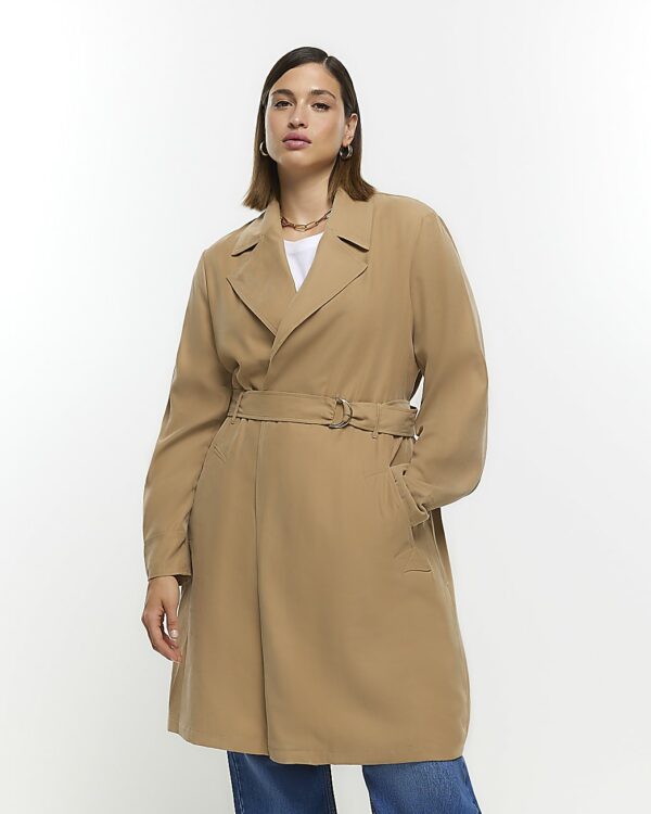 River Island Womens Plus Beige Longline Trench Coat