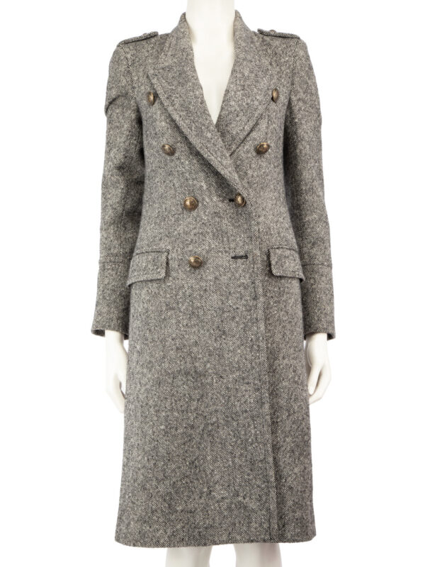 Roberto Cavalli Grey Double-Breasted Wool Coat