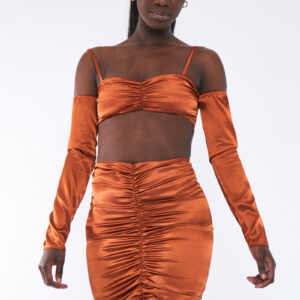 Rust Bardot Satin Crop Top - Alana - Size 10