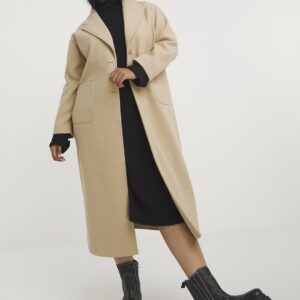 SIMPLY BE Camel Maxi Patch Pocket Faux Wool Coat