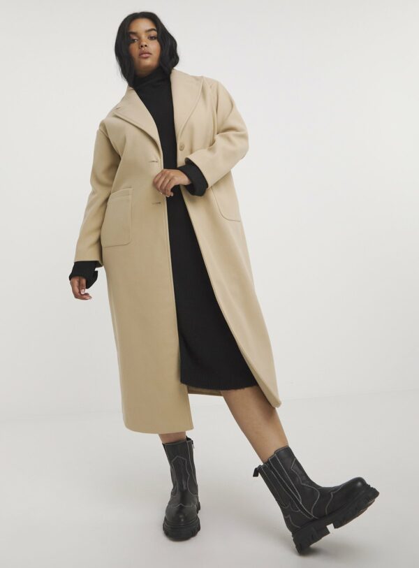 SIMPLY BE Camel Maxi Patch Pocket Faux Wool Coat