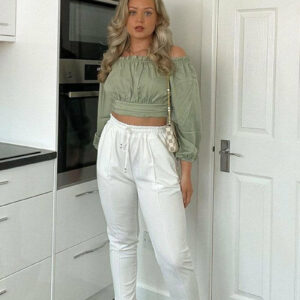 Sage Elasticated Bardot Crop Top - Amelia - Size 6