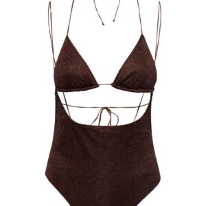 'Lumiere Kini Maillot' Brown Swimsuit With Cut-Out Detail In Lurex Woman