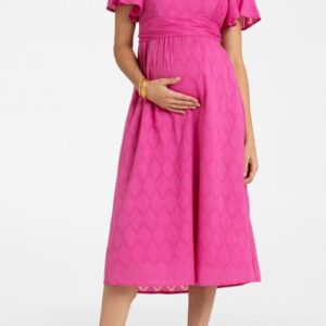 Seraphine Broderie Anglaise Maternity/Nursing Midi Dress in Pink at Nordstrom, Size 12