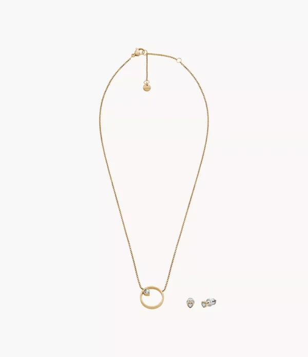 Skagen Women's Gold-Tone Stainless Steel Necklace and Kariana Earrings Gift Set - Gold-Tone