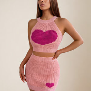 Skirt Set Heart Printed Sleeveless Top Mini Bottom Sexy Outfit