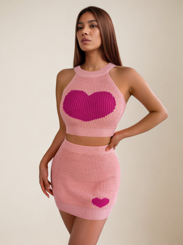 Skirt Set Heart Printed Sleeveless Top Mini Bottom Sexy Outfit