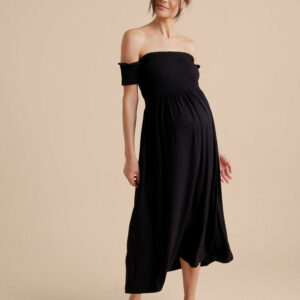 Smocked Off The Shoulder Maternity Maxi Dress