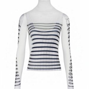 Spandex And Mesh Longsleeve Top Printed "feathers Mariniere"