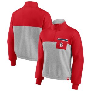 Women's Fanatics Red, Heather Gray St. Louis Cardinals Iconic Cinch Waist Quarter-Zip Top - Red, Heather Gray