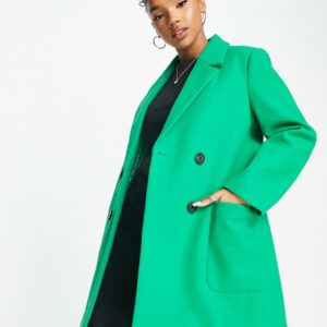 Stradivarius wool look button coat in green