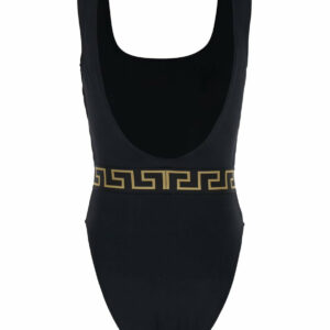 Black One-Piece Swimsuit With Greca And Medusa Band In Stretch Polyamide Woman