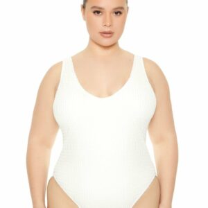 Women's Crochet One-Piece Swimsuit in Ivory, 1X